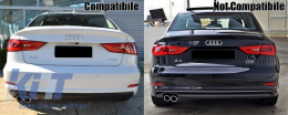 Rear Bumper Valance Diffuser & Exhaust Tips suitable for AUDI A3 8V Sedan Cabrio (2012-2015) RS3 Design-image-6030608