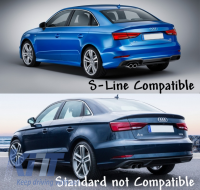 Rear Bumper Valance Diffuser & Exhaust Tips suitable for AUDI A3 8V Facelift (2016-2019) Sline Sedan RS3 Design only S-line Bumper-image-6041249