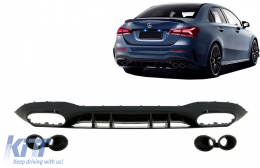 Rear Bumper Valance Diffuser suitable for Mercedes A-Class V177 Sedan (2018-up) Black Exhaust-image-6071004