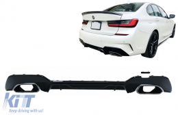 Rear Bumper Valance Diffuser With Chrome Exhaust Tips suitable for BMW 3 Series G20 G28 Sedan G21 Touring (2018-up) M340i M Look Piano Black-image-6078297