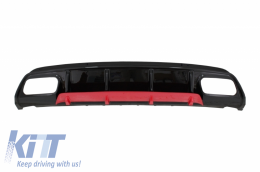 Rear Bumper Valance Diffuser with Exhaust Muffler Tips suitable for Mercedes A-Class W176 Facelift (2015-2018) A45 Design Red Edition-image-6046623