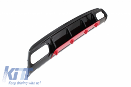 Rear Bumper Valance Diffuser with Exhaust Muffler Tips suitable for Mercedes W176 A-Class (2012-2018) A45 Facelift Design Red Edition-image-6046625