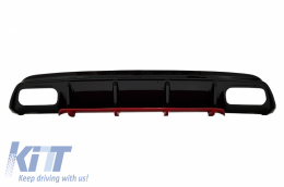 Rear Bumper Valance Diffuser with Exhaust Muffler Tips Chrome suitable for Mercedes W176 A-Class (2012-2018) A45 Facelift Design Red Edition-image-6046653