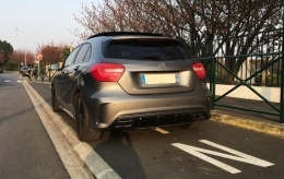 Rear Bumper Valance Diffuser with Exhaust Muffler Tips suitable for Mercedes W176 A-Class (2013-2018) A45 Facelift Design Carbon Look-image-6061116