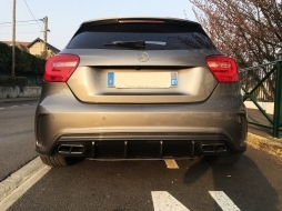 Rear Bumper Valance Diffuser with Exhaust Muffler Tips suitable for Mercedes W176 A-Class (2013-2018) A45 Facelift Design Carbon Look-image-6061118