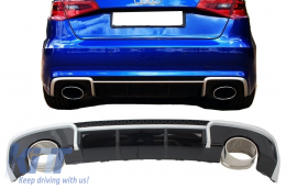 Rear Bumper Valance Diffuser with Exhaust Tips suitable for Audi A3 8V Hatchback Sportback (2012-2015) RS3 Design-image-6023804