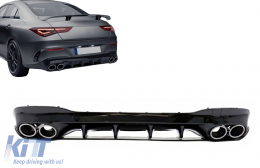 Rear Diffuser and Chrome Exhaust Tips suitable for Mercedes CLA X118 Shooting Brake C118 Coupe Sport Line (2019-up) CLA45S Design Aerodynamic Package-image-6110462