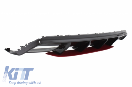 Rear Diffuser with Exhaust Muffler Tips Black and Splitters Fins suitable for Mercedes A-Class W176 Facelift (2015-2018) A45 Design Red Edition-image-6058959