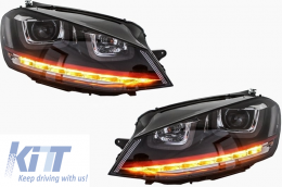 RHD Headlights 3D LED DRL suitable for VW Golf 7 VII (2012-2017) RED R20 GTI Look LED Flowing Dynamic Sequential Turning Lights-image-6022869