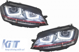 RHD Headlights 3D LED DRL suitable for VW Golf 7 VII (2012-2017) RED R20 GTI Look LED Flowing Dynamic Sequential Turning Lights-image-6022872