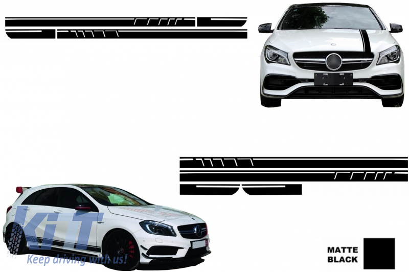 Full kits auto side skirt car sticker & car hood roof racing stripe for  Mercedes-Benz
