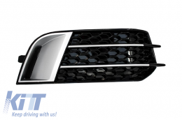 Side Grilles Fog Lamp Covers suitable for Audi A1 8X (2010-2015) RS1 Design Black with Brushed Aluminum Insertions-image-6010182