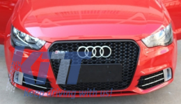 Side Grilles Fog Lamp Covers suitable for Audi A1 8X (2010-2015) RS1 Design Black with Brushed Aluminum Insertions-image-6010190