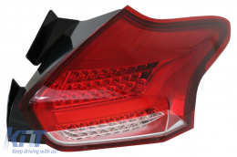 Taillights suitable for Ford Focus MK 3 Hatchback Facelift (2015-2018) Full LED BAR  With Flowing Dynamic Sequential Turning Lights, Red White-image-6075086