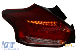 Taillights suitable for Ford Focus MK 3 Hatchback Facelift (2015-2018) Full LED BAR  With Flowing Dynamic Sequential Turning Lights, Red White-image-6075088