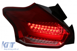 Taillights suitable for Ford Focus MK 3 Hatchback Facelift (2015-2018) Full LED BAR  With Flowing Dynamic Sequential Turning Lights, Red White-image-6075089