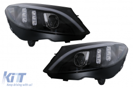 TRU LED DRL Headlights suitable for Mercedes C-Class W205 S205 A205 C205 (2014-2018) Black Dynamic Sequential Turning Lights-image-6105779