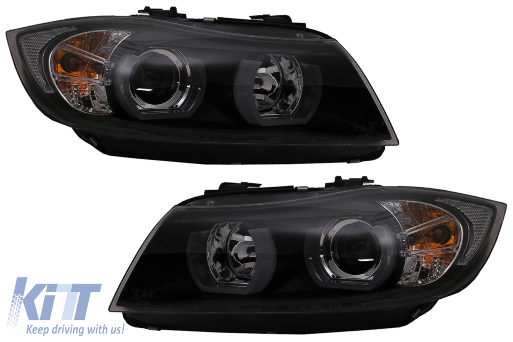 HEADLIGHTS ANGEL EYES LED 3D BLACK for BMW E90/E91 05-08