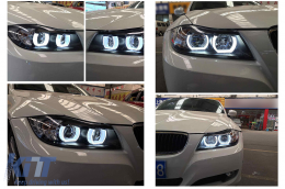 U-LED 3D Headlights Xenon suitable for BMW 3 Series E90 Limousine E91 Touring (03.2005-08.2008) LHD Black-image-6079445