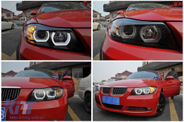 U-LED 3D Фарове Ксенон подходящи за BMW 3 Series E90 Лимузина E91 Touring (03.2005-08.2008) LHD Черен-image-6079446