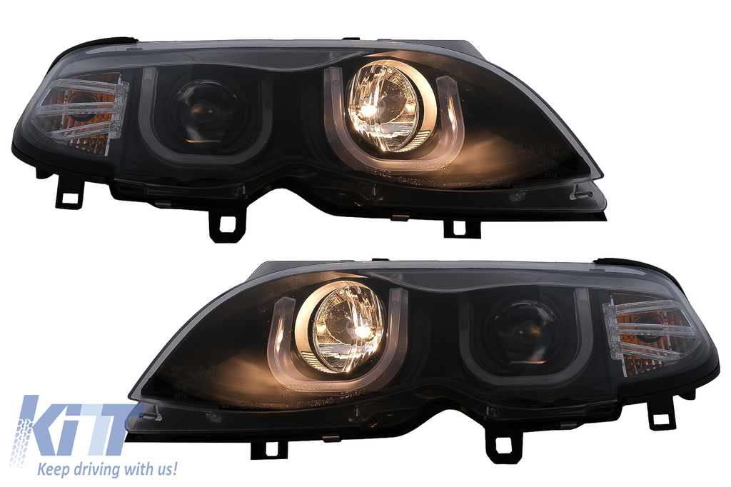 U LED Angel Eyes Headlights suitable for BMW 3 Series E46 Facelift  Limousine Touring (2001-2005) Black 