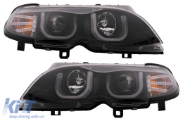 U LED Angel Eyes Headlights suitable for BMW 3 Series E46 Facelift Limousine Touring (2001-2005) Black-image-6093175