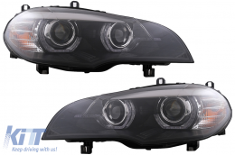 Xenon Headlights Angel Eyes 3D Dual Halo Rims LED DRL suitable for BMW X5 E70 (2007-2010) Black-image-6074954